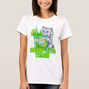 Camiseta Gato de Verão Meow Jito Time – Presente Divertido 
