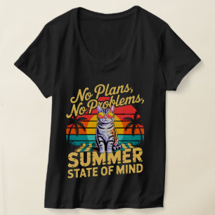 Camiseta Gato de Verão Resfriado Sem Planos Sem Problemas G