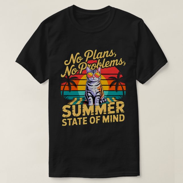 Camiseta Gato de Verão Sem Planos Retro (Frente do Design)