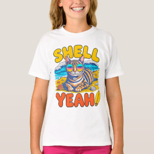 Camiseta Gato de Verão Shell Yeah - Presente de Gato de Pra