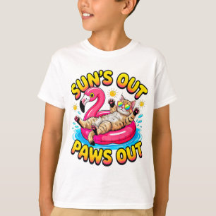 Camiseta Gato de Verão Sol Fora Patas Fora Flamingo Flutuad