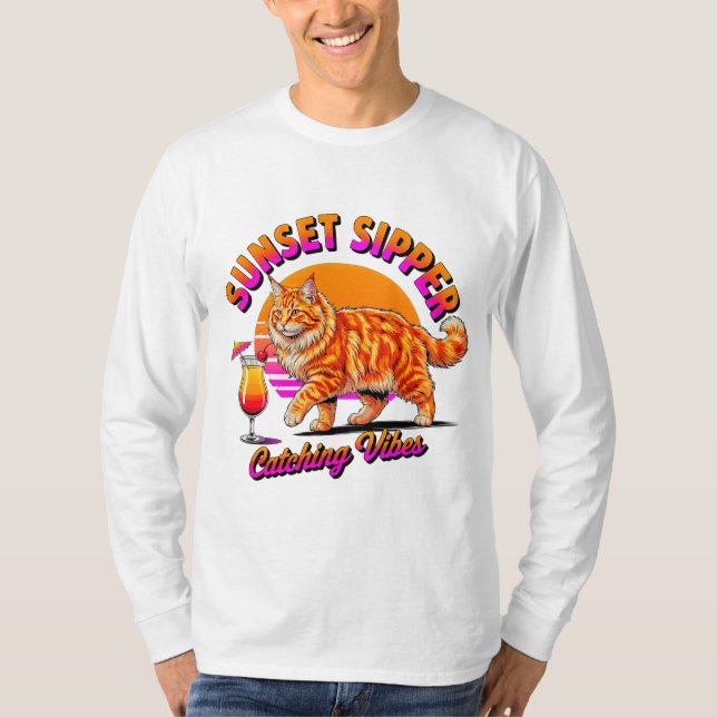 Camiseta Gato de Verão Sunset Sipper - Presente de Gato Lis (Frente)