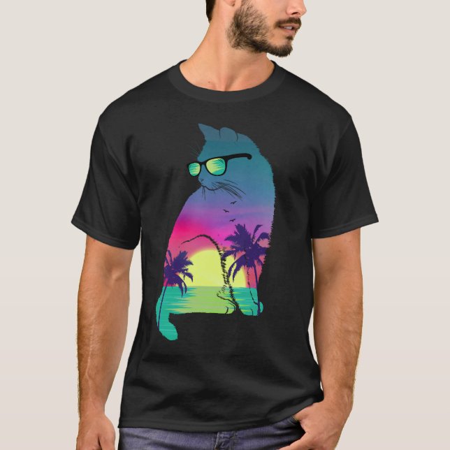Camiseta Gato de verão tropical (Frente)