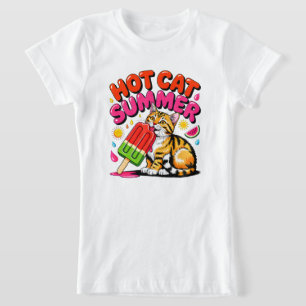 Camiseta Gato de Verão Verão Quente - Presente de Gatinho F