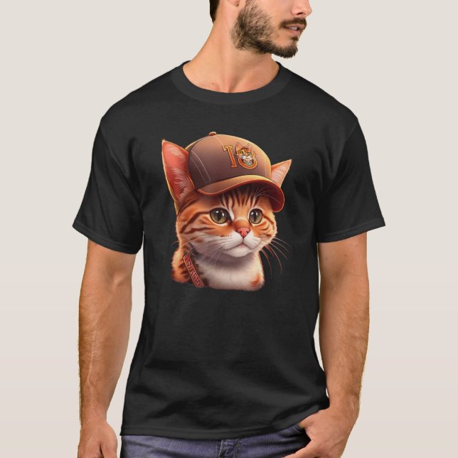 Camiseta Gato de Visto com Boné de beisebol (Frente)