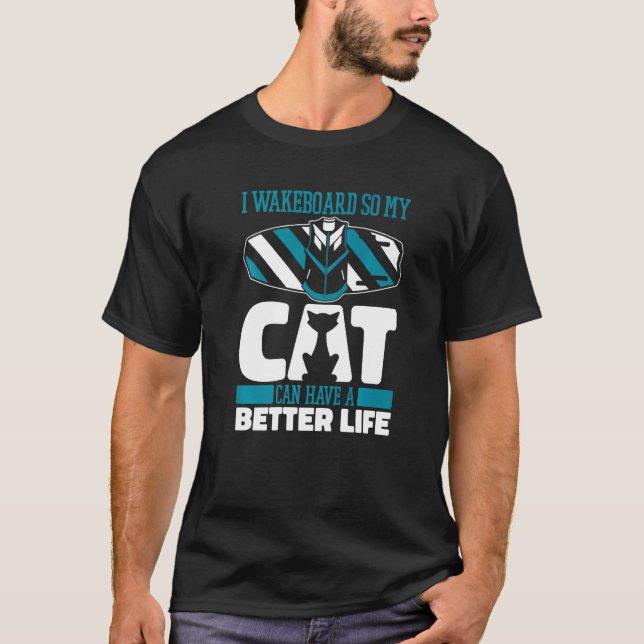 Camiseta Gato de wakeboard wakeboarder  praticando wakeboar (Frente)