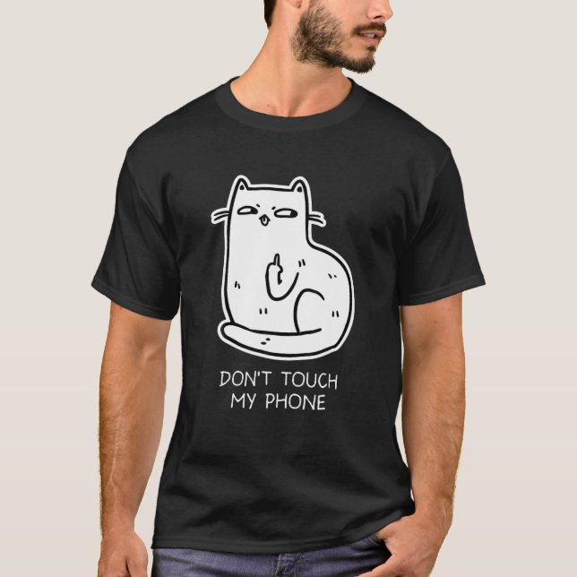 Camiseta Gato Dedo Médio Não Toque No Meu Telefone Novelt E (Frente)
