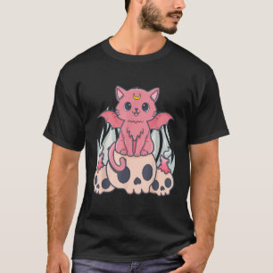 Camiseta Gato Demoníaco Fofo e Sinistro Kawaii Pastel Goth
