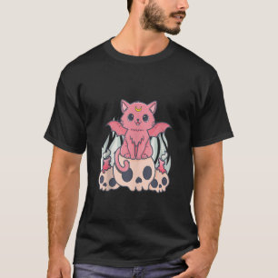 Camiseta Gato Demoníaco Fofo e Sinistro Kawaii Pastel Goth
