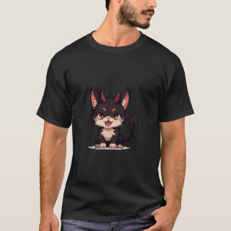 Camiseta Gato Demoníaco Fofo em Pixel Art – Gato Diabo 8-Bi