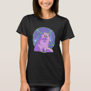 Camiseta Gato demônio gótico Pastel Goth em pentagrama satâ