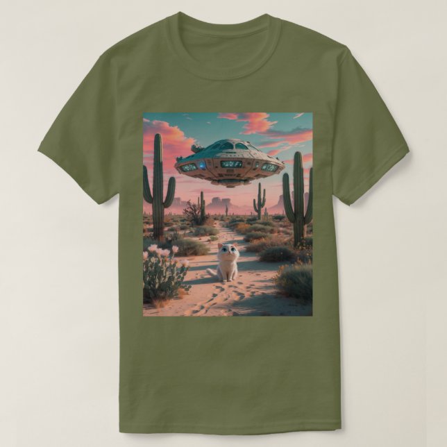 Camiseta Gato Desert UFO Fatiga T-Shirt Verde (Frente do Design)