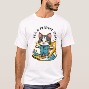 Camiseta Gato Deslizante Diversão & Vibrações Alegres