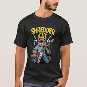 Camiseta Gato Destruidor Tocando Guitarra Com Óculos De Sol