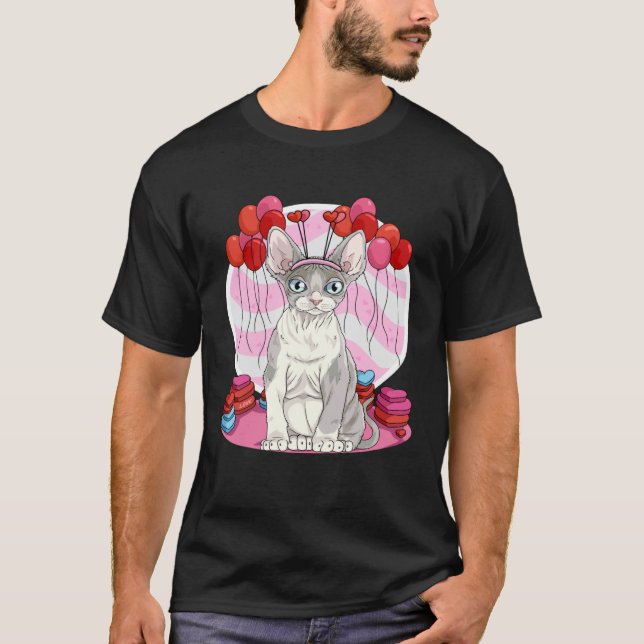 Camiseta Gato Devon Rex Coração Dia dos Namorados (Frente)
