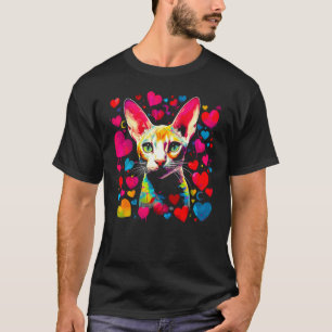 Camiseta Gato Devon Rex Coração Rosa Vermelho