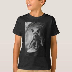 Camiseta Gato Devon Rex Engraçado de Surf Selfie Praia Anim