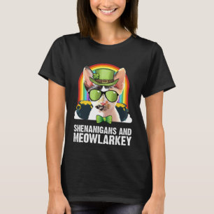 Camiseta Gato Devon Rex Meowlarkey Dia de São Patrício