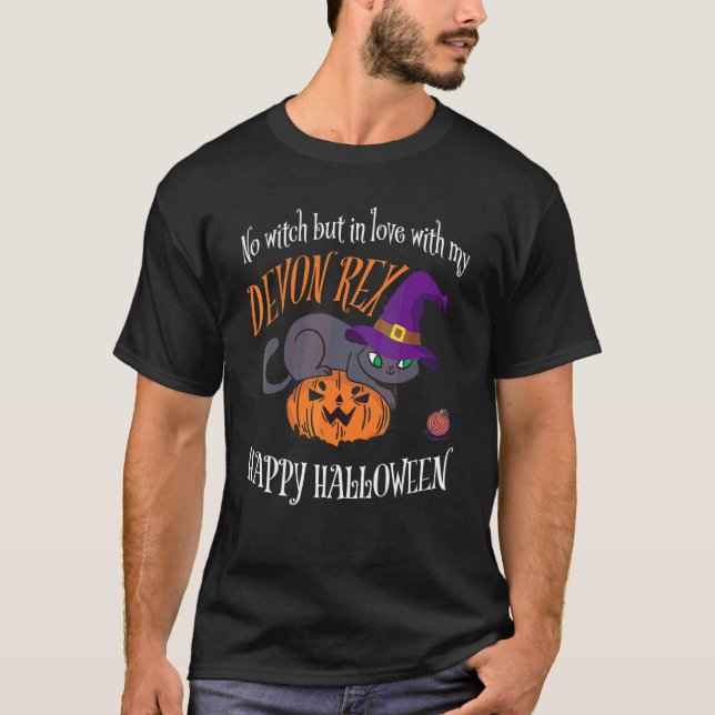 Camiseta Gato Devon Rex não é uma Bruxa Halloween (Frente)