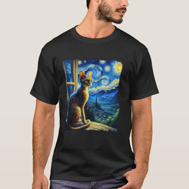 Camiseta Gato Devon Rex Noite Estrelada Devon Rex (Frente)