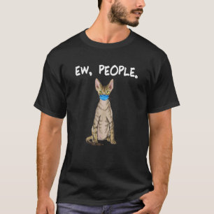 Camiseta Gato Devon Rex Pessoas Chatas Usando Máscara Facia