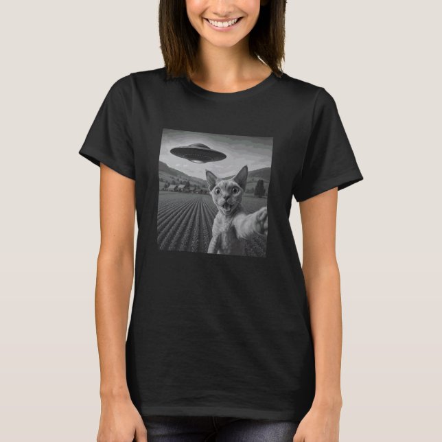 Camiseta Gato Devon Rex Selfie com Invasão Alien Pet L (Frente)