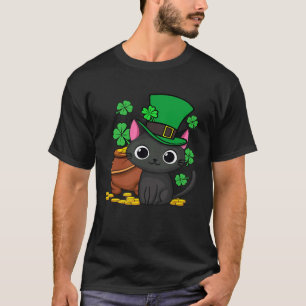 Camiseta Gato Dia de São Patrício Leprechaun Trevo Gatinho