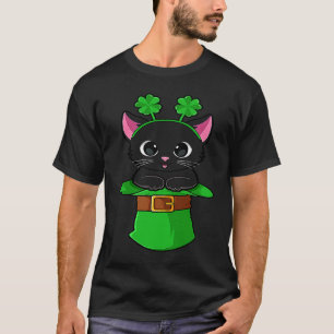 Camiseta Gato Dia de São Patrício Leprechaun Trevo Gatinho
