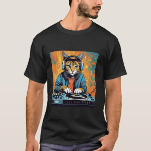 Camiseta Gato Disco Techno DJ Amante de Animais Gráfico Nov