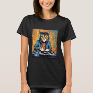 Camiseta Gato Disco Techno DJ Amante de Animais Gráfico Nov