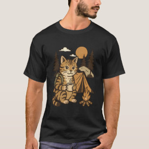 Camiseta Gato Divertido de Acampamento em Fogueira