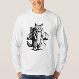 Camiseta Gato Divertido de Mochila para Caminhantes e Amant