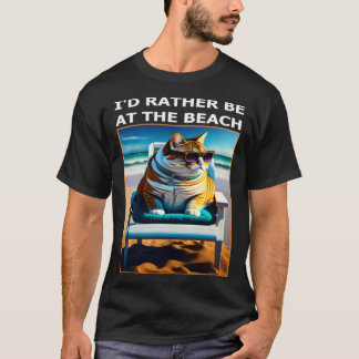Camiseta Gato Divertido Eu Preferia Estar Na Praia Amante D