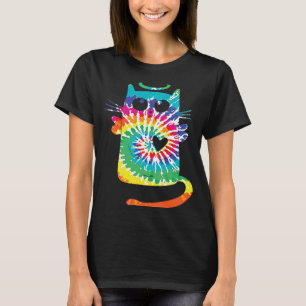 Camiseta Gato Divertido Hippie Rainbow Tie Dye Angel Cat co