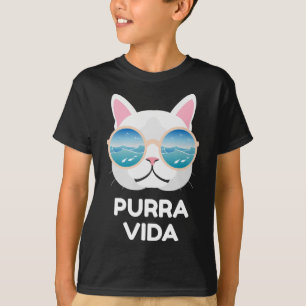 Camiseta Gato Divertido Pura Vida - Costa Rica Surfe Onda d