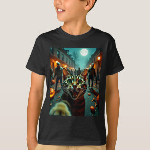 Camiseta Gato Divertido Selfie Halloween Zumbis Humor