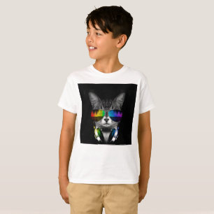 Camiseta Gato DJ com óculos escuros e fones de ouvido