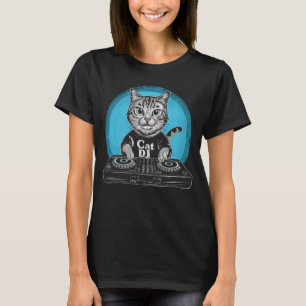 Camiseta Gato DJ Engraçado com Fones de Ouvido EDM Rave DJ