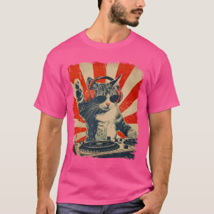 Camiseta Gato DJ engraçado Disco Soundech Fone de ouvido Mú
