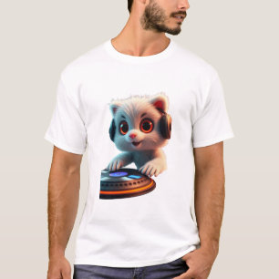 Camiseta Gato DJ - Gatinho Bonito com Fones de ouvido Giran