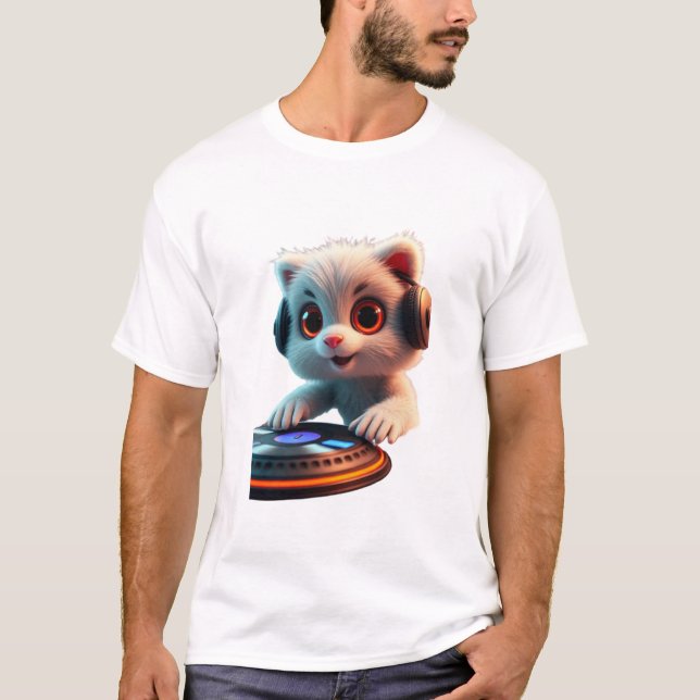 Camiseta Gato DJ - Gatinho Bonito com Fones de ouvido Giran (Frente)
