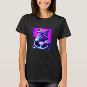 Camiseta Gato DJ Vaporwave Estético Homens Meninos Meninas