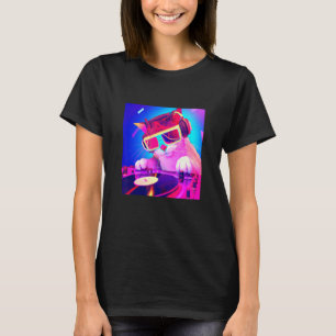 Camiseta Gato DJ Vaporwave Estético Homens Meninos Meninas