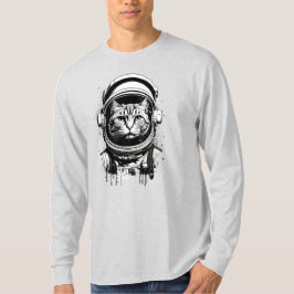 Camiseta Gato do Astronauta Negro e Branco