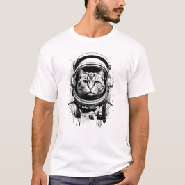 Camiseta Gato do Astronauta Negro e Branco