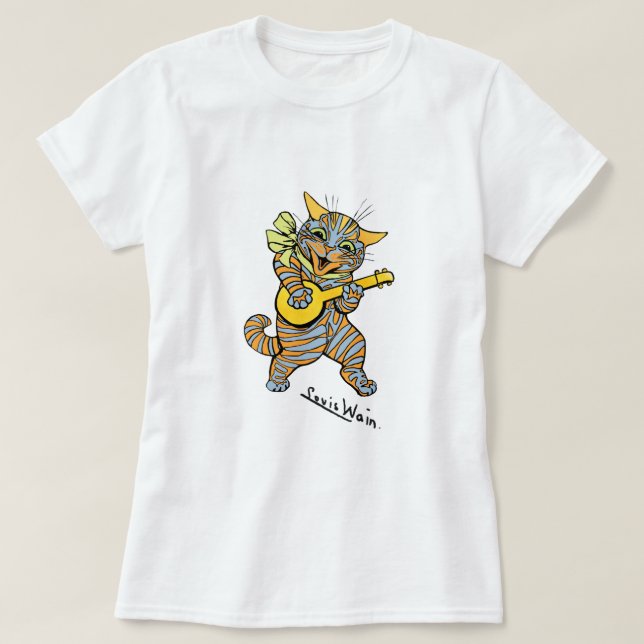 Camiseta Gato do banjo de Louis Wain do vintage (Frente do Design)