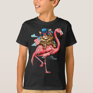 Camiseta Gato do Dia 4 de Julho Flamingo Bandeira Americana