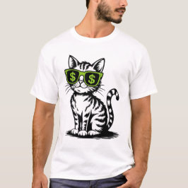 Camiseta Gato do Dinheiro Legal com Óculos de Sinal de Dóla