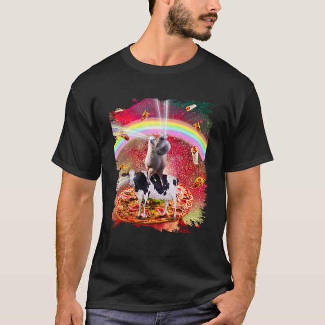 Camiseta Gato Do Espaço Dos Olhos Laser Na Vaca Lama - Arco (Frente)