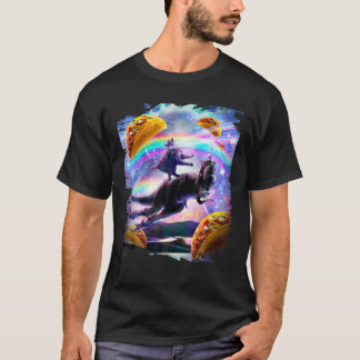 Camiseta Gato do Espaço Laser no Rainbow Dinossaur Unicorn 